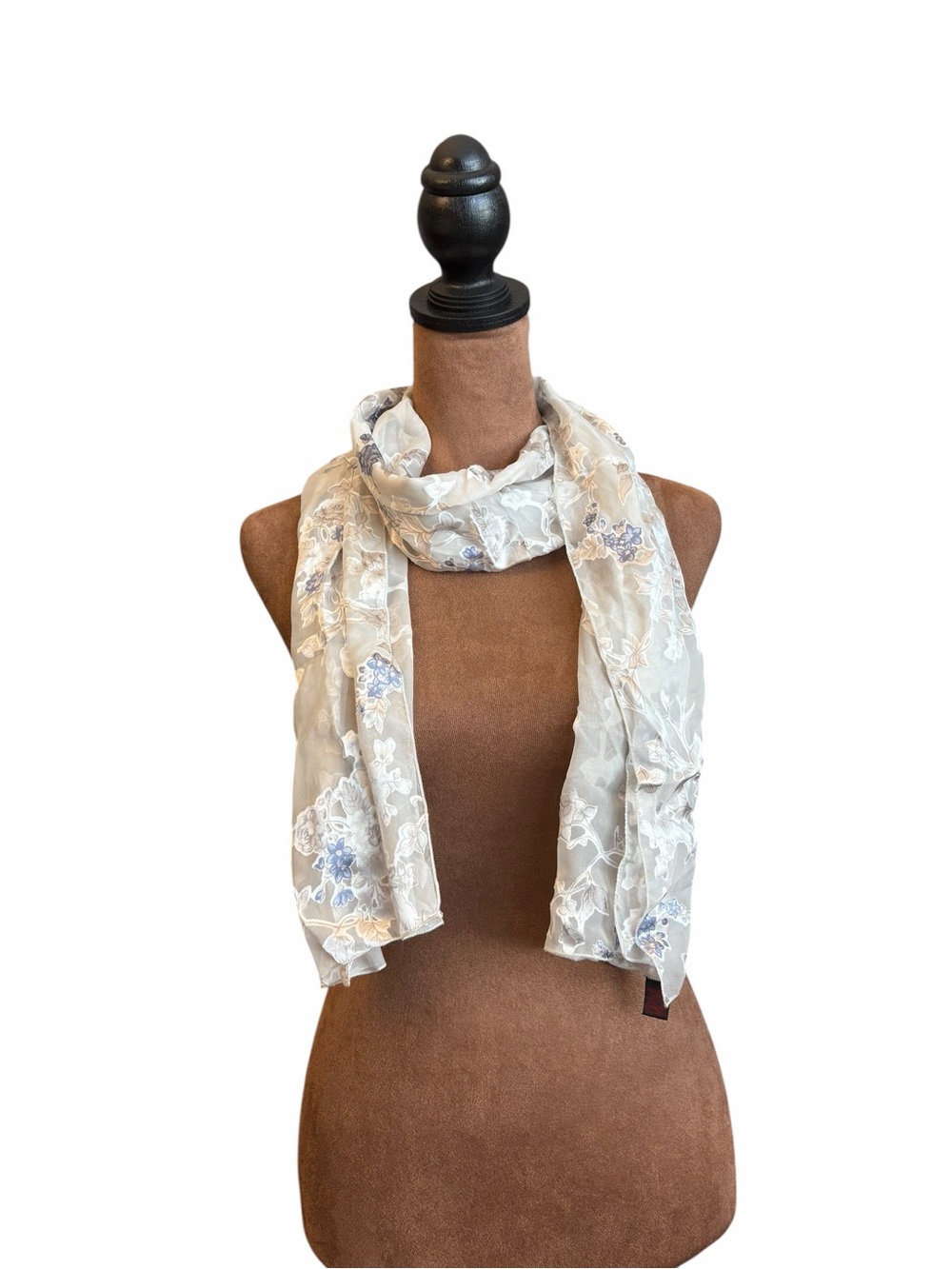 Vintage Laura di Laura Biagiotti Italy Sheer Grey Blue Floral Silk Scarf 64”